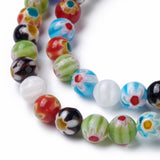 Handmade Millefiori Glass Round Bead Strands, Mixed Color, 6mm, Hole: 1mm, about 65~66pcs/strand, 14.5 inch, 5Strand/Set