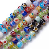 Handmade Millefiori Glass Round Bead Strands, Mixed Color, 6mm, Hole: 1mm, about 65~66pcs/strand, 14.5 inch, 5Strand/Set