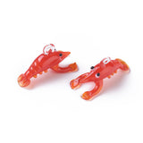 Handmade Lampwork Pendants, Lobster, Red, 32~34x14~18x15~17mm, Hole: 2~4mm, 5pc/Set