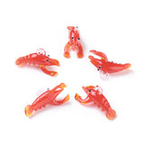 Handmade Lampwork Pendants, Lobster, Red, 32~34x14~18x15~17mm, Hole: 2~4mm, 5pc/Set