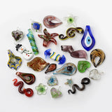 Mixed Shape Handmade Lampwork Pendants, Mixed Color, 40~75x25~40x4~15mm, Hole: 7~10mm, 10pcs/Set