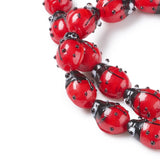 Handmade Lampwork Beads Strands with Bubble bag, Ladybug, Red, 12~14x9~10x5~6mm, Hole: 1~2mm, about 20pcs/Strand