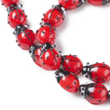 Handmade Lampwork Beads Strands with Bubble bag, Ladybug, Red, 12~14x9~10x5~6mm, Hole: 1~2mm, about 20pcs/Strand