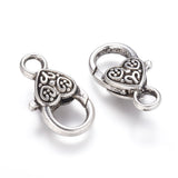 Tibetan Style Heart Lobster Claw Clasps, Cadmium Free & Nickel Free & Lead Free, Antique Silver, 26.5x14x6mm, Hole: 4mm, 50pc/Set