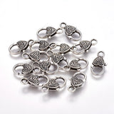 Tibetan Style Heart Lobster Claw Clasps, Cadmium Free & Nickel Free & Lead Free, Antique Silver, 26.5x14x6mm, Hole: 4mm, 50pc/Set
