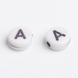 Acrylic Horizontal Hole Letter Beads, Flat Round, Size: about 7mm in diameter, 3mm thick, hole: 1.5mm, about 4060pcs/500g.