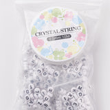 520Pcs Alphabet Acrylic Beads, with 1 Roll Elastic Crystal Thread, Flat Round, Letter A~Z, 7x4mm, Hole: 1mm, 26 letters, 20pcs/letter