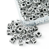 Plated Acrylic Beads, Horizontal Hole, Cube with Random Mixed Letters, Antique Silver, 6x6x6mm, Hole: 3mm, 100pcs/box