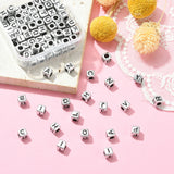 Plated Acrylic Beads, Horizontal Hole, Cube with Random Mixed Letters, Antique Silver, 6x6x6mm, Hole: 3mm, 100pcs/box