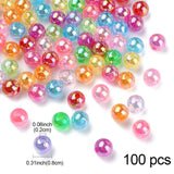 Transparent Acrylic Beads, AB Colors Plated, Round, Mixed Color, 8mm, Hole: 2mm, 100pc/Set