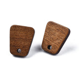 Walnut Wood Stud Earring Findings, with Hole and 304 Stainless Steel Pin, Trapezoid, Peru, 14x12mm, Hole: 1.8mm, Pin: 0.7mm, 20Pair/Set