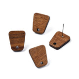 Walnut Wood Stud Earring Findings, with Hole and 304 Stainless Steel Pin, Trapezoid, Peru, 14x12mm, Hole: 1.8mm, Pin: 0.7mm, 20Pair/Set