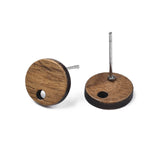 Walnut Wood Stud Earring Findings, with 316 Stainless Steel Pin and Hole, Flat Round, Tan, 10mm, Hole: 1.6mm, Pin: 0.8mm, 50pc/Set