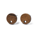 Walnut Wood Stud Earring Findings, with 316 Stainless Steel Pin and Hole, Flat Round, Tan, 10mm, Hole: 1.6mm, Pin: 0.8mm, 50pc/Set