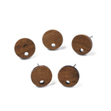 Walnut Wood Stud Earring Findings, with 316 Stainless Steel Pin and Hole, Flat Round, Tan, 10mm, Hole: 1.6mm, Pin: 0.8mm, 50pc/Set