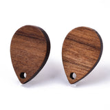 Walnut Wood Stud Earring Findings, with 304 Stainless Steel Pin, Teardrop, Coconut Brown, 17x11.5mm, Hole: 1.6mm, Pin: 0.7mm, 20Pair/Set