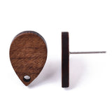 Walnut Wood Stud Earring Findings, with 304 Stainless Steel Pin, Teardrop, Coconut Brown, 17x11.5mm, Hole: 1.6mm, Pin: 0.7mm, 20Pair/Set