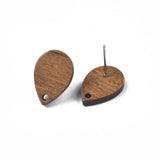 Walnut Wood Stud Earring Findings, with 304 Stainless Steel Pin, Teardrop, Coconut Brown, 17x11.5mm, Hole: 1.6mm, Pin: 0.7mm, 20Pair/Set