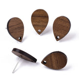 Walnut Wood Stud Earring Findings, with 304 Stainless Steel Pin, Teardrop, Coconut Brown, 17x11.5mm, Hole: 1.6mm, Pin: 0.7mm, 20Pair/Set