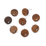 Walnut Wood Stud Earring Findings, with 304 Stainless Steel Pin, Flat Round, 10mm, Hole: 2mm, Pin: 0.7mm, 50pc/Set