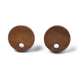 Walnut Wood Stud Earring Findings, with 304 Stainless Steel Pin, Flat Round, 10mm, Hole: 2mm, Pin: 0.7mm, 50pc/Set