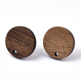 Walnut Wood Stud Earring Findings, with 304 Stainless Steel Pin, Flat Round, Coconut Brown, 15mm, Hole: 1.8mm, Pin: 0.7mm, 20Pair/Set