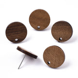 Walnut Wood Stud Earring Findings, with 304 Stainless Steel Pin, Flat Round, Coconut Brown, 15mm, Hole: 1.8mm, Pin: 0.7mm, 20Pair/Set