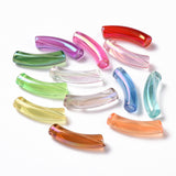 UV Plating Transparent Rainbow Iridescent Acrylic Beads, Curved Tube, Mixed Color, 32~33x10x8mm, Hole: 1.6mm, 200pc/Set