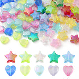 100Pcs 2 Styles Transparent Acrylic Beads, for Name Bracelets & Jewelry Making, AB Color, Heart & Star, Mixed Color, 8~10x8~10x3mm, Hole: 1~1.5mm