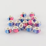 Large Hole Resin European Beads, with Silver Color Plated Brass Double Cores, Rondelle, Mixed Color, 14x9mm, Hole: 5mm, 100pc/Set