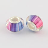 Large Hole Resin European Beads, with Silver Color Plated Brass Double Cores, Rondelle, Mixed Color, 14x9mm, Hole: 5mm, 100pc/Set