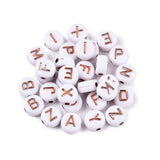 Plating Acrylic Beads, for Name Bracelets & Jewelry Making, Metal Enlaced, Horizontal Hole, Alphabet Style, Flat Round, Rose Gold Plated, 7x4mm, Hole: 1.8mm, about 3650pcs/500g