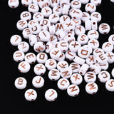 Plating Acrylic Beads, for Name Bracelets & Jewelry Making, Metal Enlaced, Horizontal Hole, Alphabet Style, Flat Round, Rose Gold Plated, 7x4mm, Hole: 1.8mm, about 3650pcs/500g