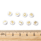 Plating Acrylic Beads, for Name Bracelets & Jewelry Making, Metal Enlaced, Horizontal Hole, Mixed Letters, Flat Round, Golden Plated, 7x4mm, Hole: 1.8mm, about 3650pcs/500g