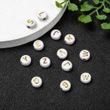 Plating Acrylic Beads, for Name Bracelets & Jewelry Making, Metal Enlaced, Horizontal Hole, Mixed Letters, Flat Round, Golden Plated, 7x4mm, Hole: 1.8mm, about 3650pcs/500g