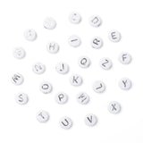 Plating Acrylic Beads, Metal Enlaced, Horizontal Hole, Mixed Letters, Flat Round, Silver Plated, 7x4mm, Hole: 1.8mm