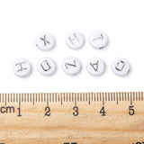 Plating Acrylic Beads, Metal Enlaced, Horizontal Hole, Mixed Letters, Flat Round, Silver Plated, 7x4mm, Hole: 1.8mm