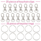 25Pcs Alloy Swivel Lobster Claw Clasps, Swivel Snap Hook, with 25Pcs Key Rings, Platinum, Lobster Claw Clasps: 30.5x11mm, Hole: 5x10mm