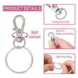 25Pcs Alloy Swivel Lobster Claw Clasps, Swivel Snap Hook, with 25Pcs Key Rings, Platinum, Lobster Claw Clasps: 30.5x11mm, Hole: 5x10mm