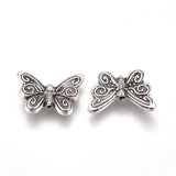 Tibetan Style Alloy Beads, Butterfly, Antique Silver, 12x17.5x3mm, Hole: 1mm, 10pcs/Set