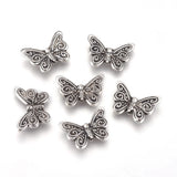 Tibetan Style Alloy Beads, Butterfly, Antique Silver, 12x17.5x3mm, Hole: 1mm, 10pcs/Set