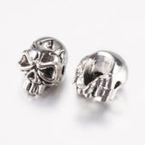 Tibetan Style Alloy Beads, Skull, Antique Silver, 12x9x10mm, Hole: 1.5mm, 10pc/Set