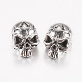 Tibetan Style Alloy Beads, Skull, Antique Silver, 12x9x10mm, Hole: 1.5mm, 10pc/Set