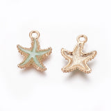 Alloy Enamel Pendants, Starfish/Sea Stars, Light Gold, Mixed Color, 18x14.5x3mm, Hole: 1.4mm, 50pc/Set