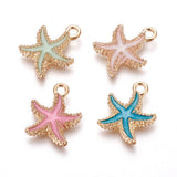 Alloy Enamel Pendants, Starfish/Sea Stars, Light Gold, Mixed Color, 18x14.5x3mm, Hole: 1.4mm, 50pc/Set