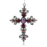 Antique Silver Alloy Latin Cross Pendants, with Resin Rhinestone, Dark Red, 74x53x8mm, Hole: 3mm, 2pc/Set