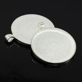 Nickel Free Alloy Flat Round Pendant Cabochon Settings, Plain Edge Bezel Cups, Silver Color Plated, Tray: 38mm, 49x41x3mm, Hole: 4x6mm, 10pc/Set