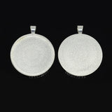 Nickel Free Alloy Flat Round Pendant Cabochon Settings, Plain Edge Bezel Cups, Silver Color Plated, Tray: 38mm, 49x41x3mm, Hole: 4x6mm, 10pc/Set