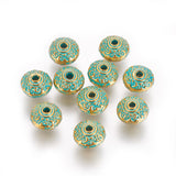 Alloy Beads, Bumpy, Rondelle, Golden & Green Patina, 7x4.5mm, Hole: 1.4mm, 10pc/Set