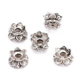 Buddhist Jewelry Findings Tibetan Style Lotus Double Sided Bead Caps, Antique Silver, 9x5mm, Hole: 2mm, 50pcs/Set